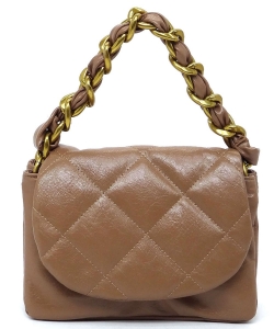 Quilted Flap Chain Link Crossbody Bag CJF115 STONE